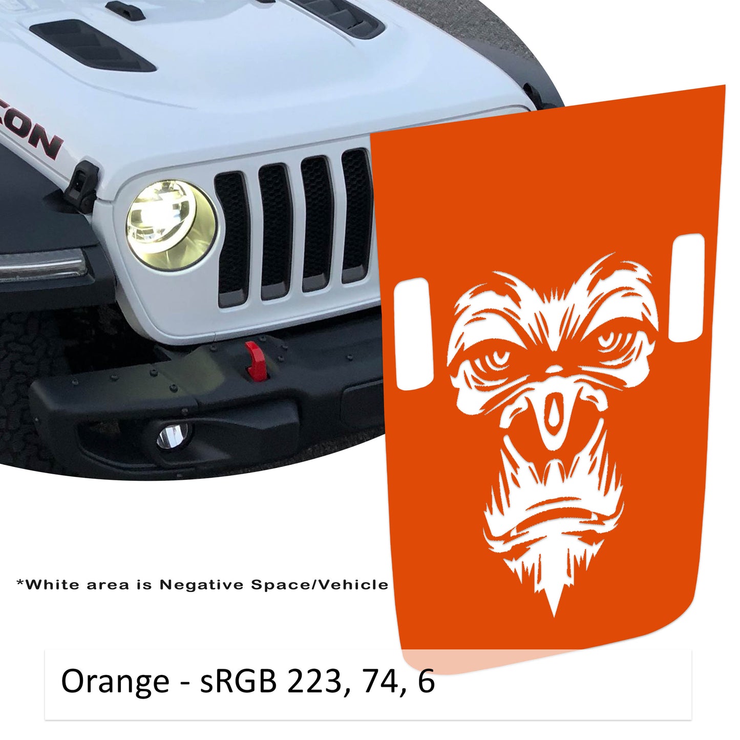 Gorilla Monkey Face Power-Dome Blackout Vinyl Hood Decal - Fits 2018+ Jeep Wrangler JL/Jeep Gladiator JT Rubicon Models