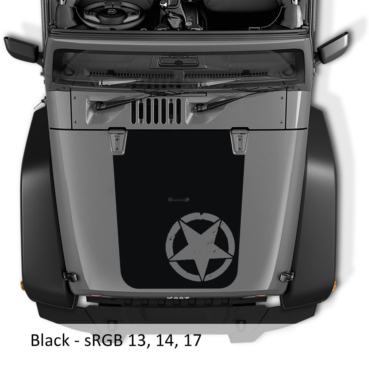 Distressed Alpha Romeo Military Star Blackout Hood Vinyl Decal Graphic V2 - Fits 2007-2017 Jeep Wrangler JK/JKU Models