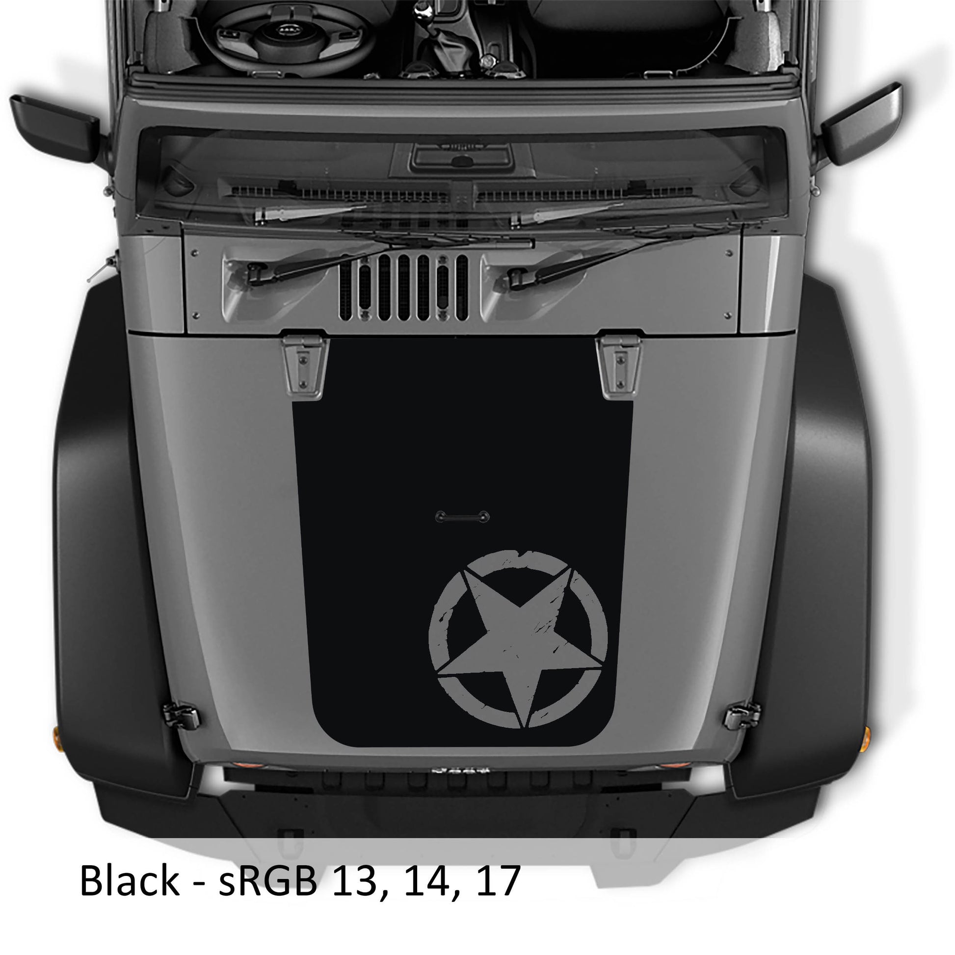 Distressed Alpha Romeo Military Star Blackout Hood Vinyl Decal Graphic V2 - Fits 2007-2017 Jeep Wrangler JK/JKU Models