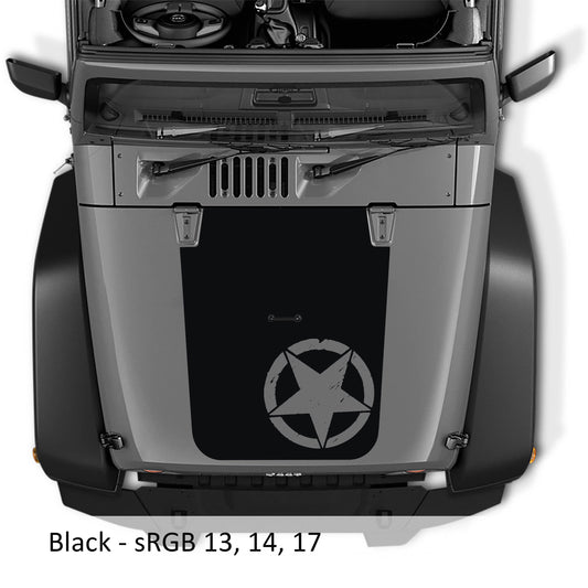 Distressed Alpha Romeo Military Star Blackout Hood Vinyl Decal Graphic V2 - Fits 2007-2017 Jeep Wrangler JK/JKU Models