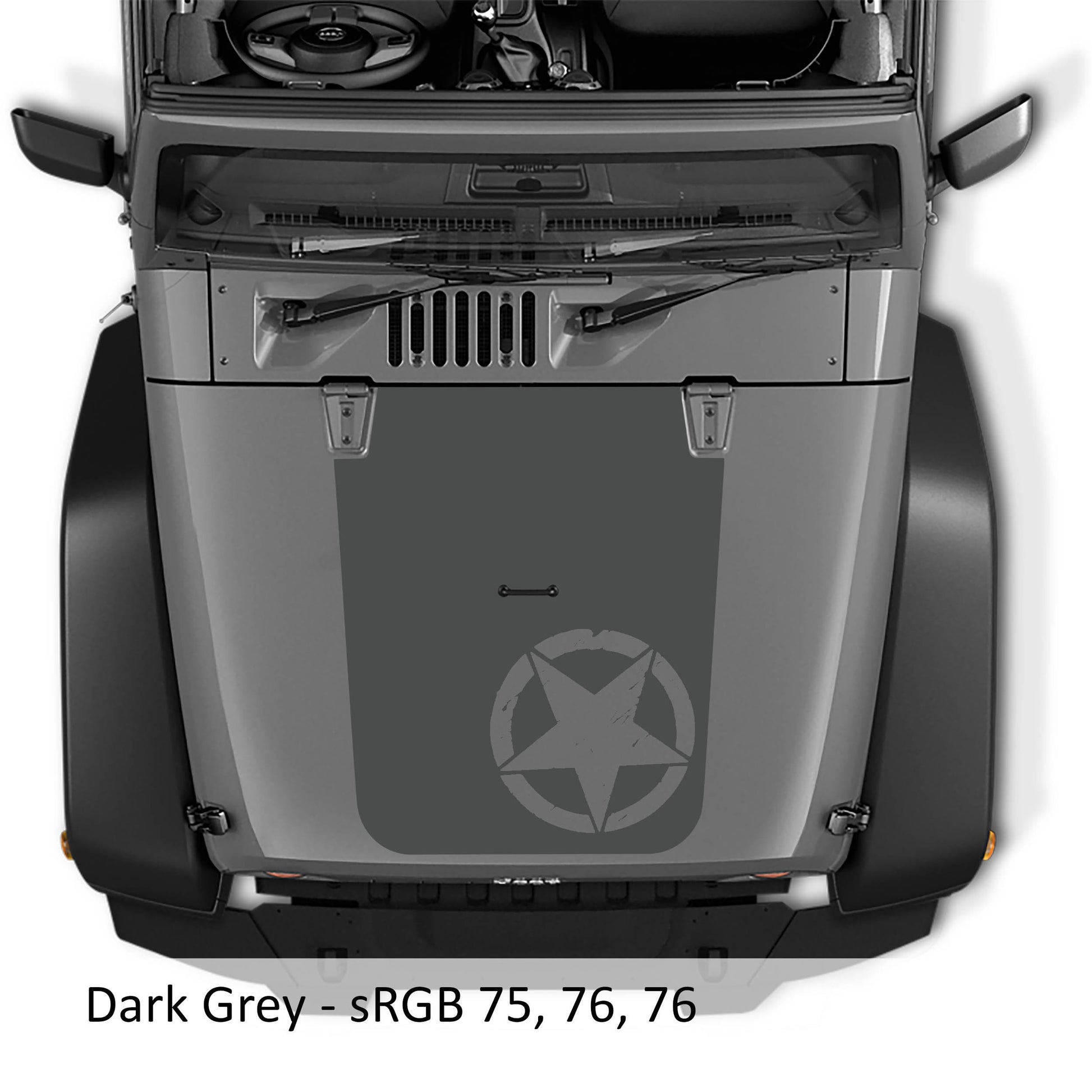 Distressed Alpha Romeo Military Star Blackout Hood Vinyl Decal Graphic V2 - Fits 2007-2017 Jeep Wrangler JK/JKU Models