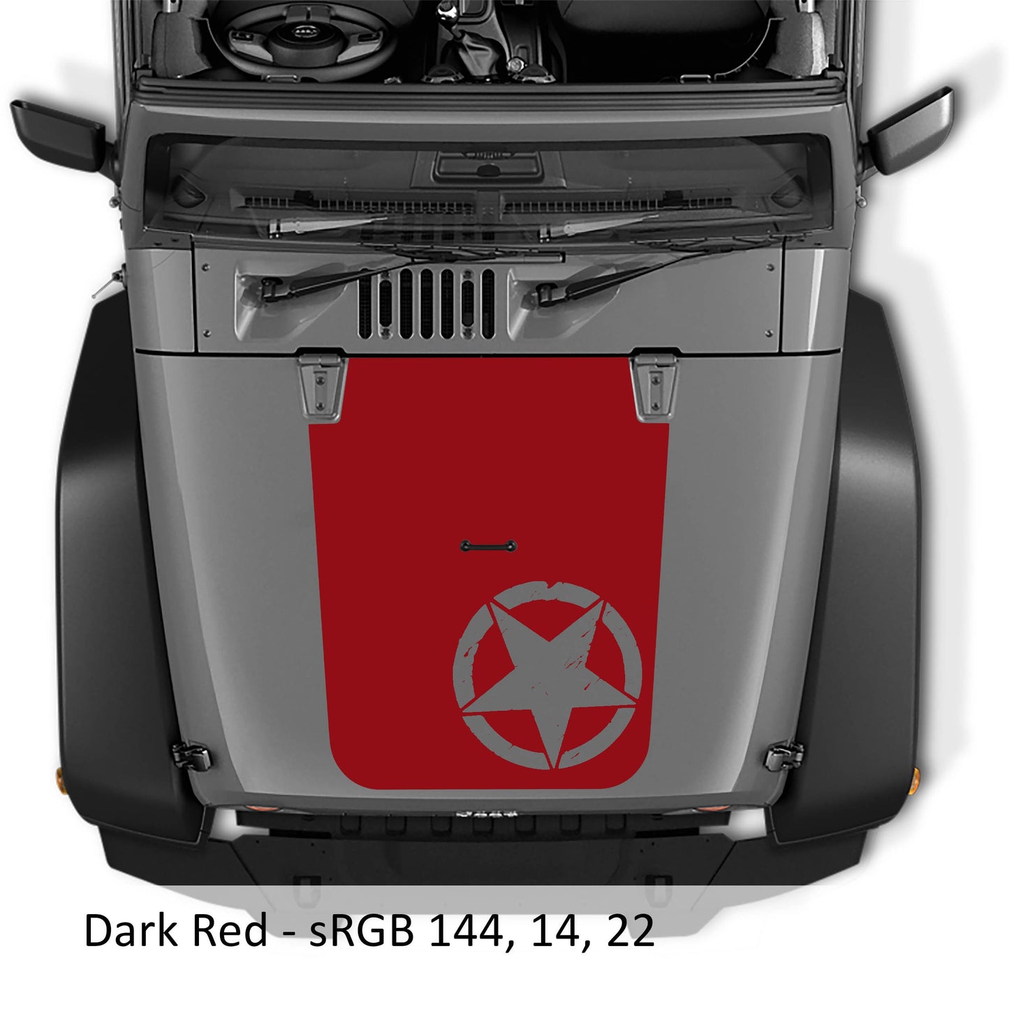 Distressed Alpha Romeo Military Star Blackout Hood Vinyl Decal Graphic V2 - Fits 2007-2017 Jeep Wrangler JK/JKU Models