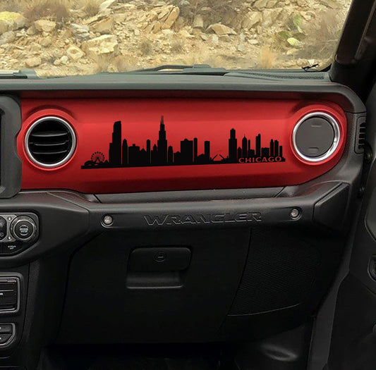 City Skyline Silhouette Dashboard Vinyl Decal - Fits 2018+ Jeep Wrangler JL/Jeep Gladiator JT