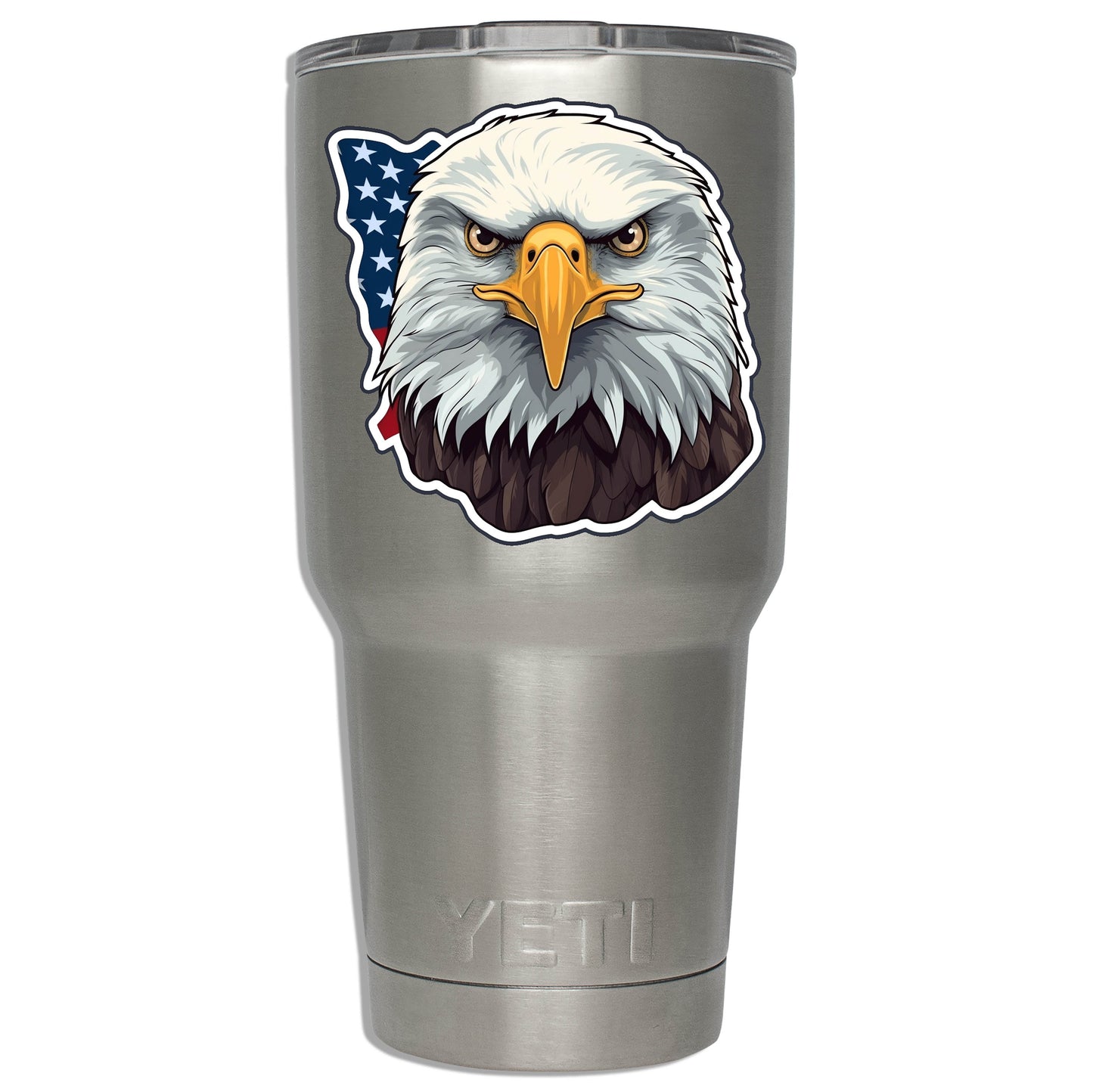 Bald Eagle Head with American Flag Waterproof Vinyl Sticker Patriotic Design for Cars Windows Laptops Durable Custom Graphic