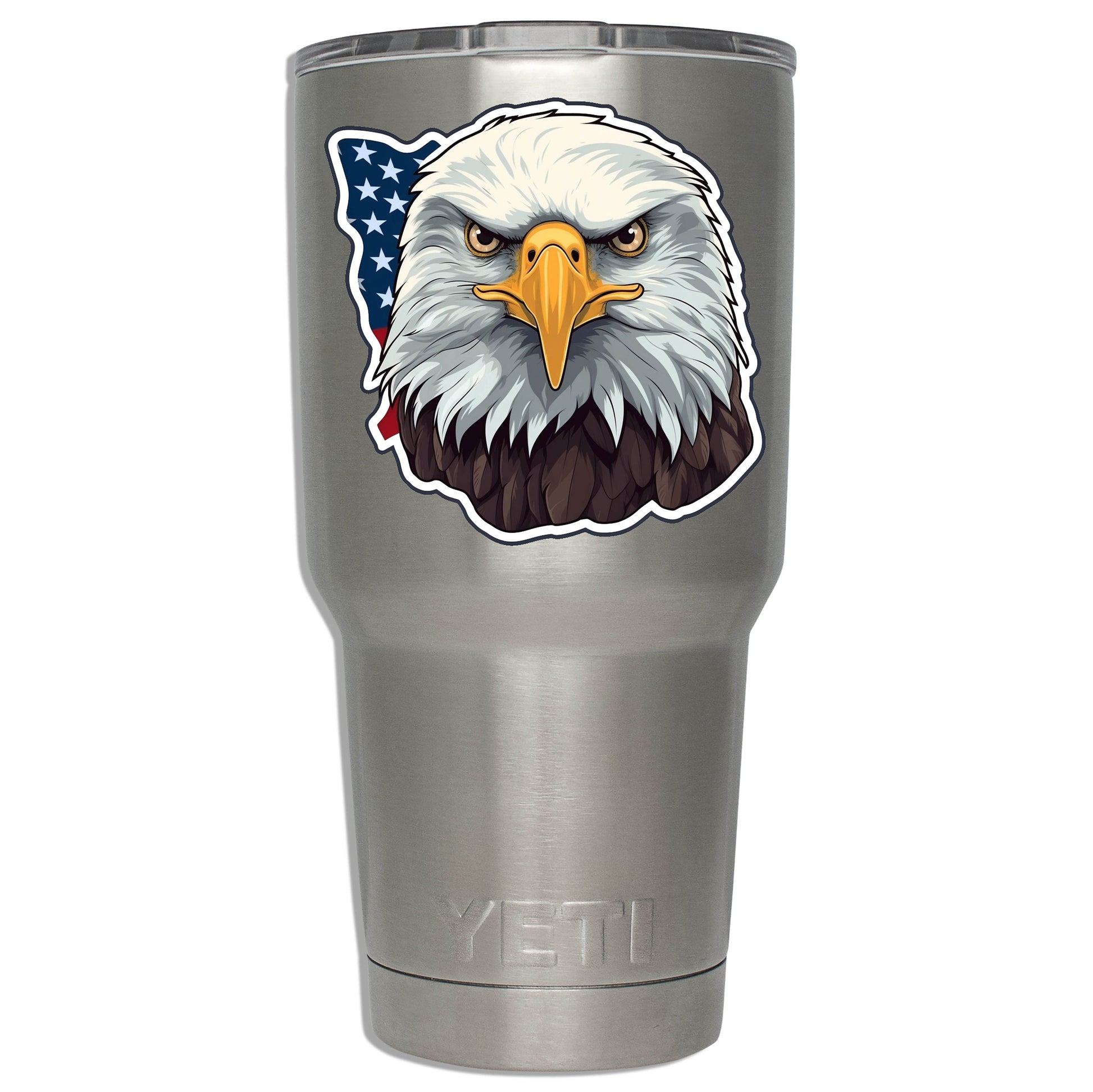 Bald Eagle Head with American Flag Waterproof Vinyl Sticker Patriotic Design for Cars Windows Laptops Durable Custom Graphic