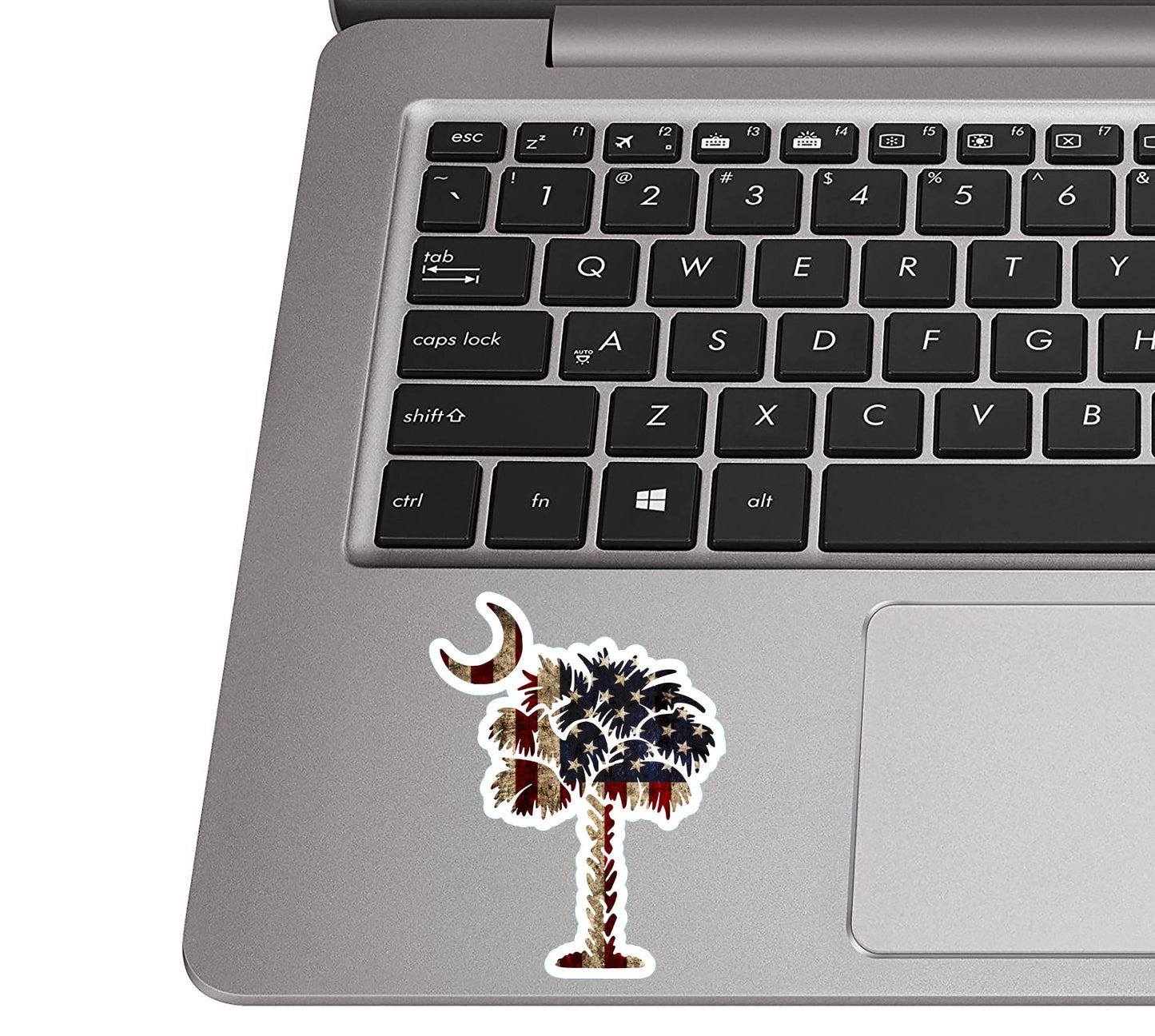 Rustic American Flag Palmetto Tree & Moon Vinyl Sticker