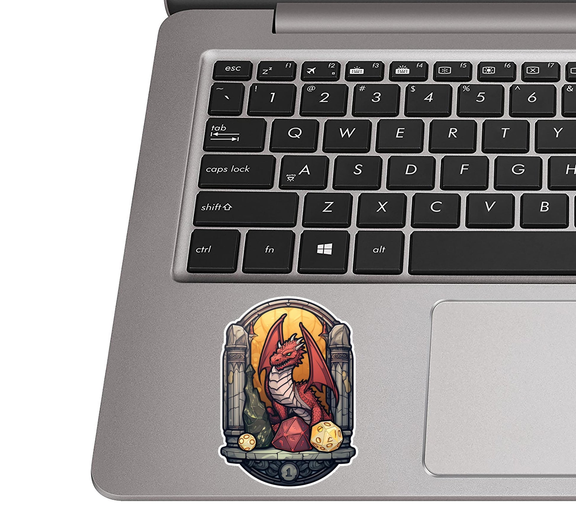 Red Dragon Guarding D20 20 Sided Dice Vinyl Sticker