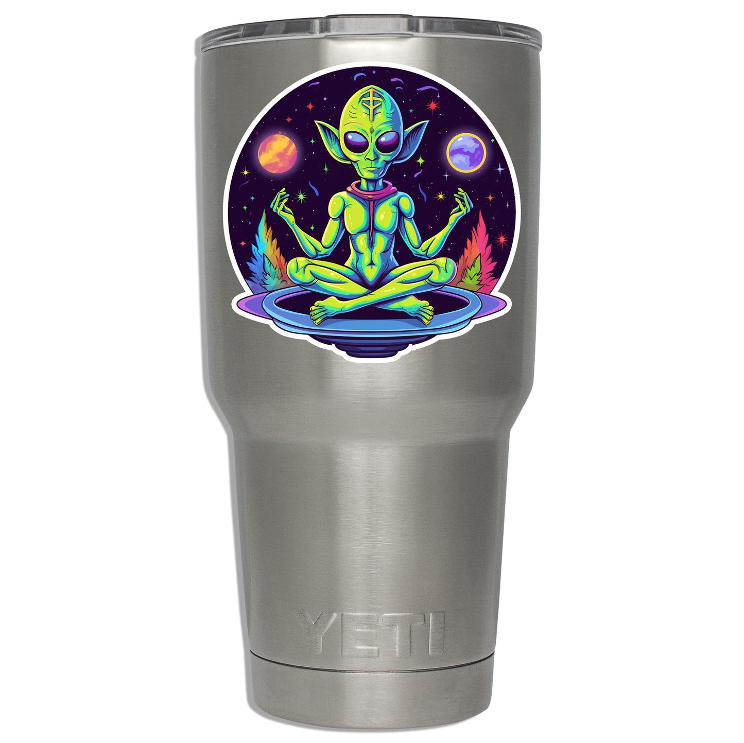 Psychedelic Alien Meditating Yoga Pose Vinyl Sticker