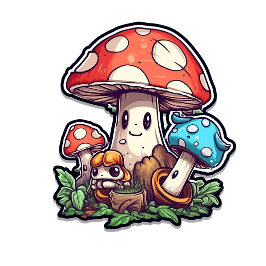 Happy Mushrooms Playing Video Games Vinyl Sticker