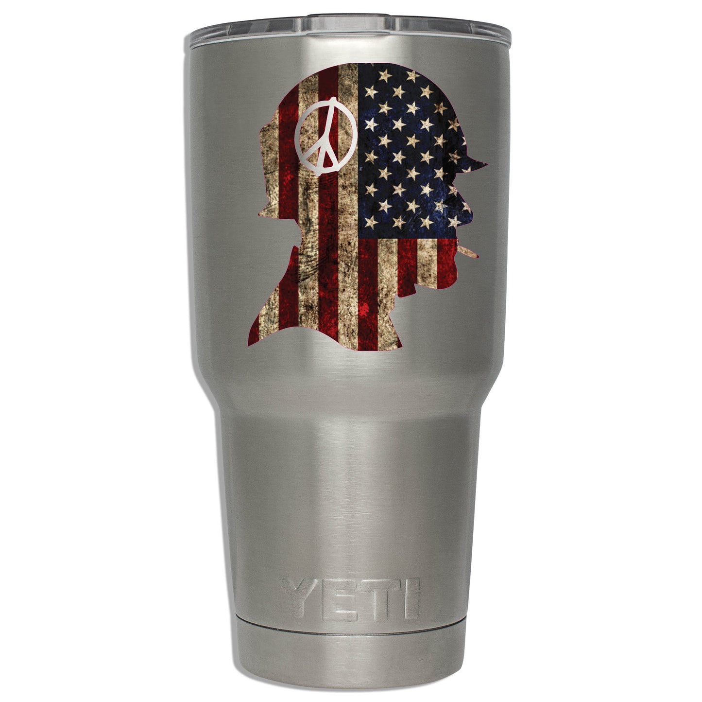 Rustic American Flag Vietnam Army Soldier Peace Symbol Waterproof Vinyl Sticker Patriotic Design for Cars Laptops Windows