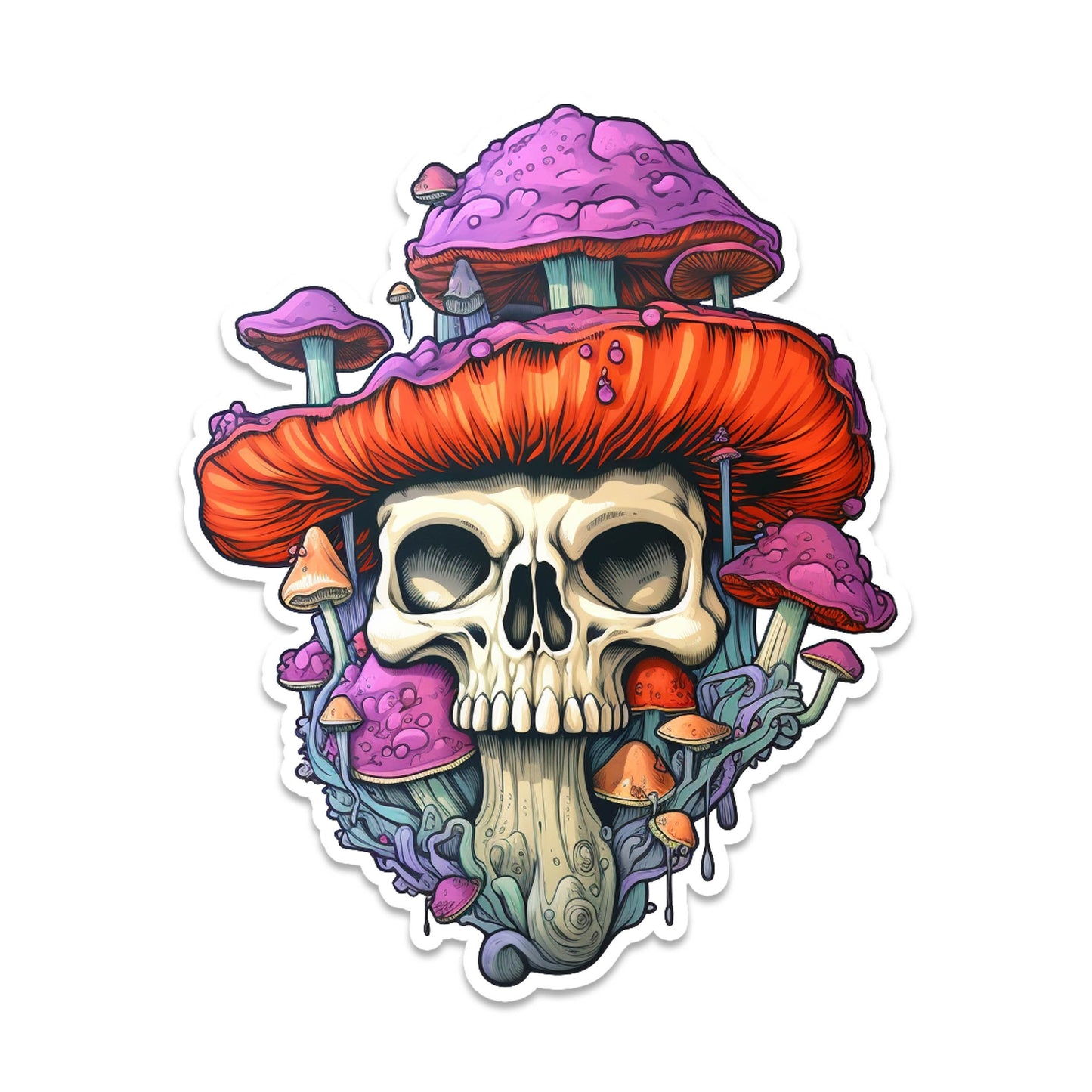 Purple Skull Mushroom Field Vinyl Sticker