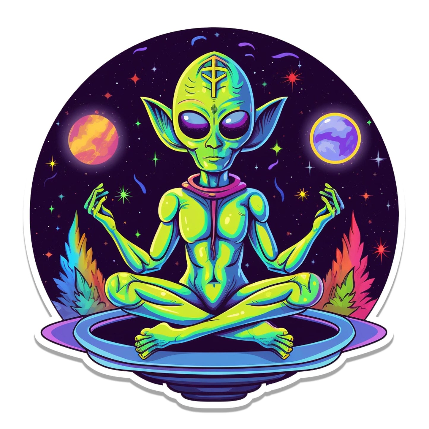 Psychedelic Alien Meditating Yoga Pose Vinyl Sticker
