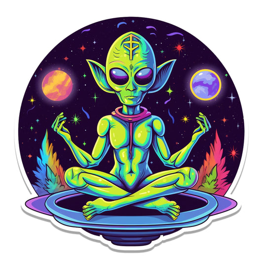 Psychedelic Alien Meditating Yoga Pose Vinyl Sticker