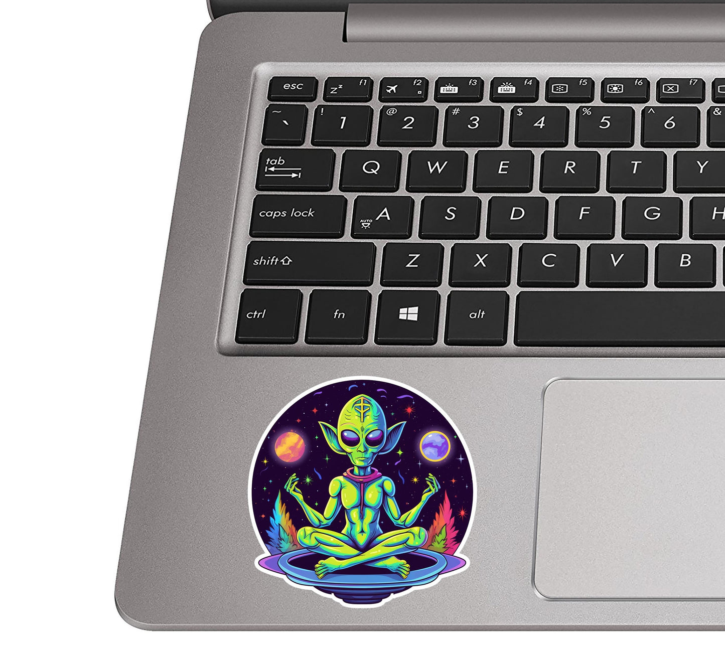 Psychedelic Alien Meditating Yoga Pose Vinyl Sticker
