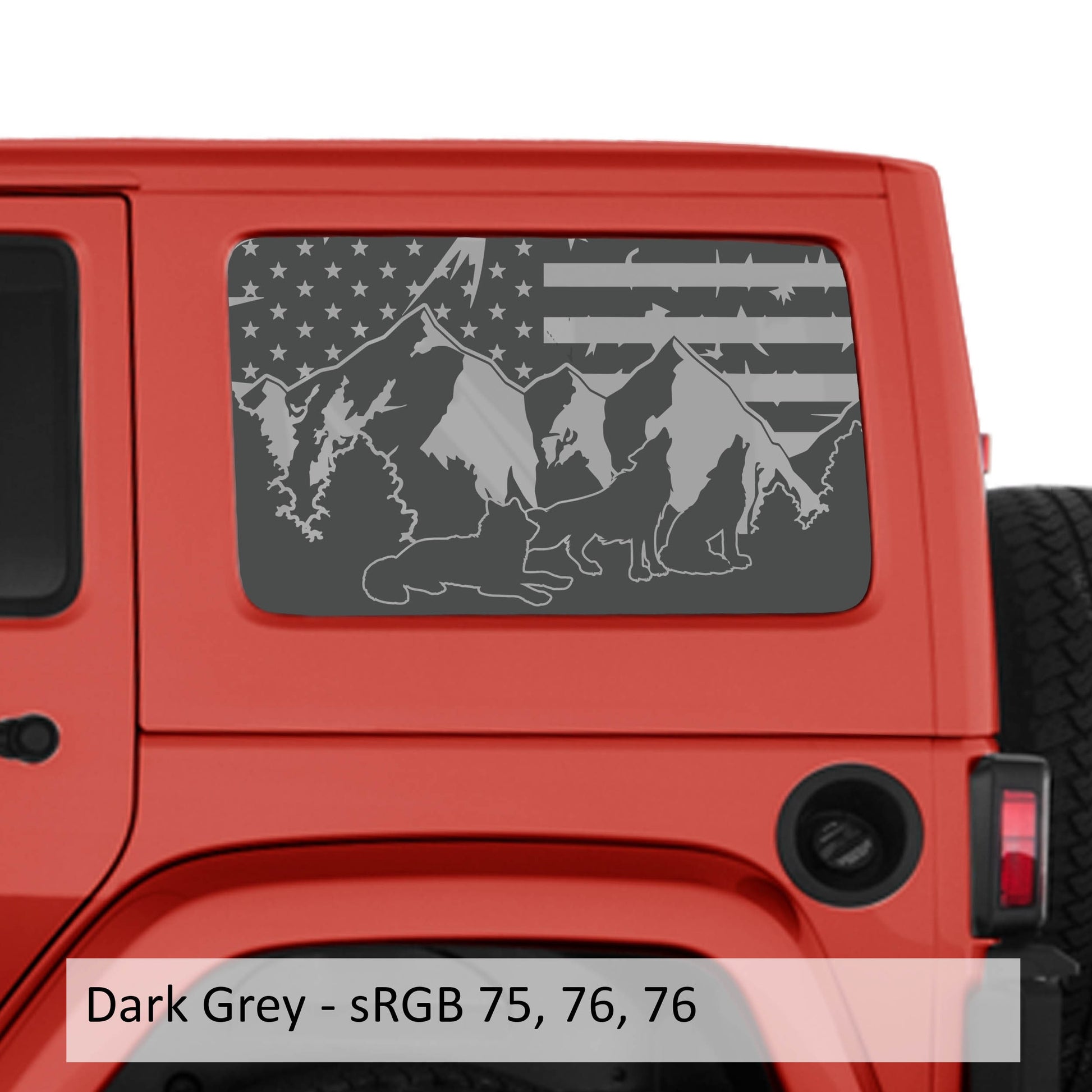 Wolf Mountain American Flag JKU Hardtop Window Decal Set - Fits Jeep Wrangler Four Door JKU 2007 - 2018
