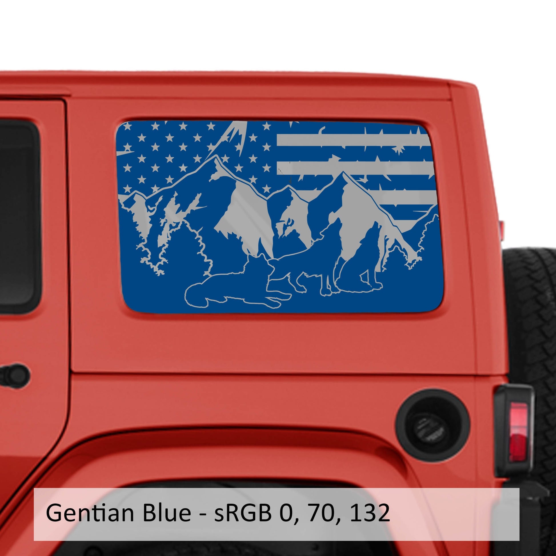 Wolf Mountain American Flag JKU Hardtop Window Decal Set - Fits Jeep Wrangler Four Door JKU 2007 - 2018