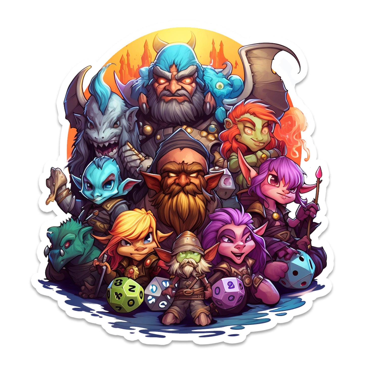 Role Playing Adventurer Characters with Dice Vinyl Sticker
