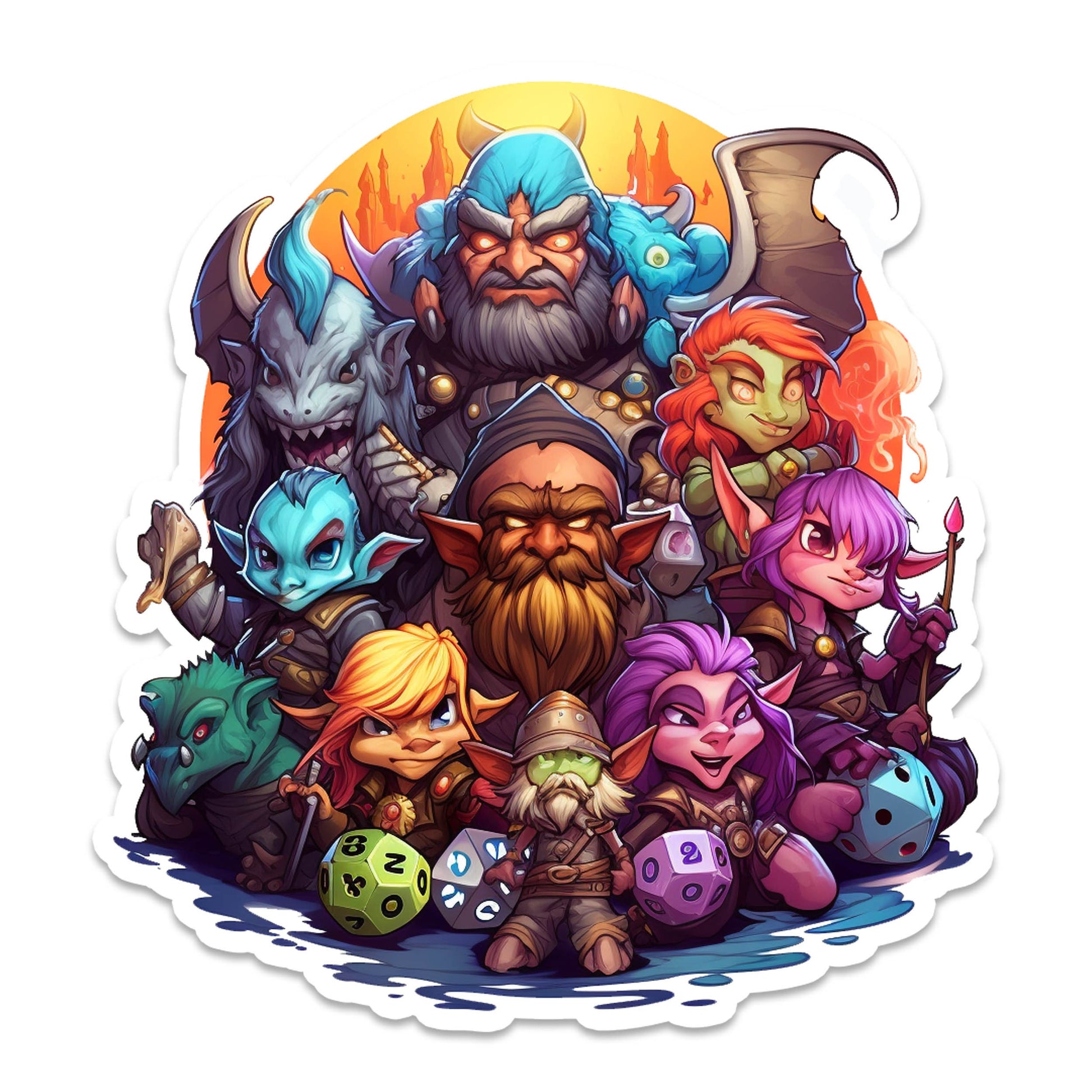 Role Playing Adventurer Characters with Dice Vinyl Sticker
