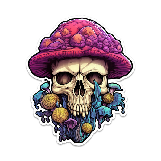 Skull With a Vibrant Mushroom Hat Vinyl Sticker