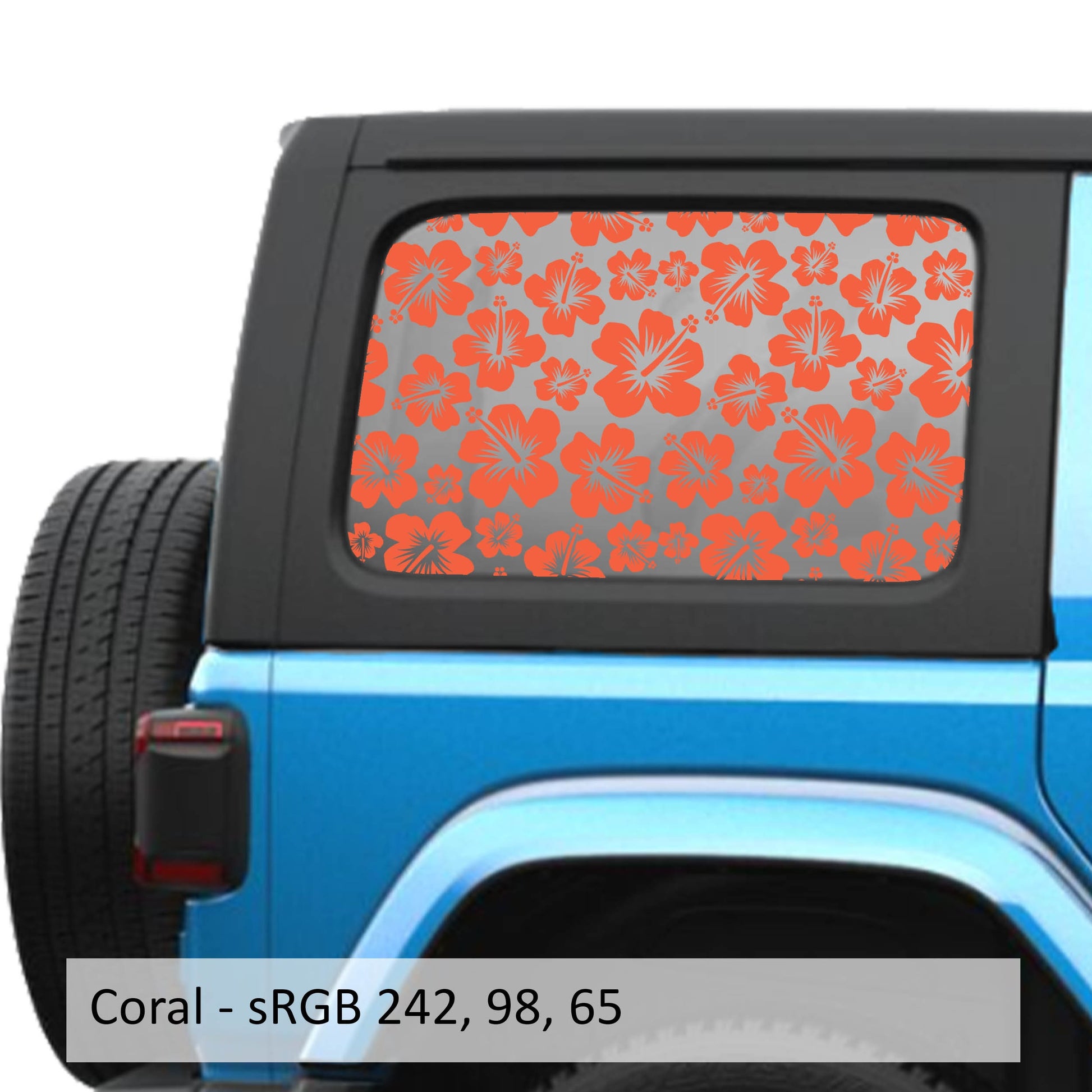 Hawaiian Hibiscus Floral Pattern Hardtop Window Decal Set - Fits Jeep Wrangler JLU 2018+