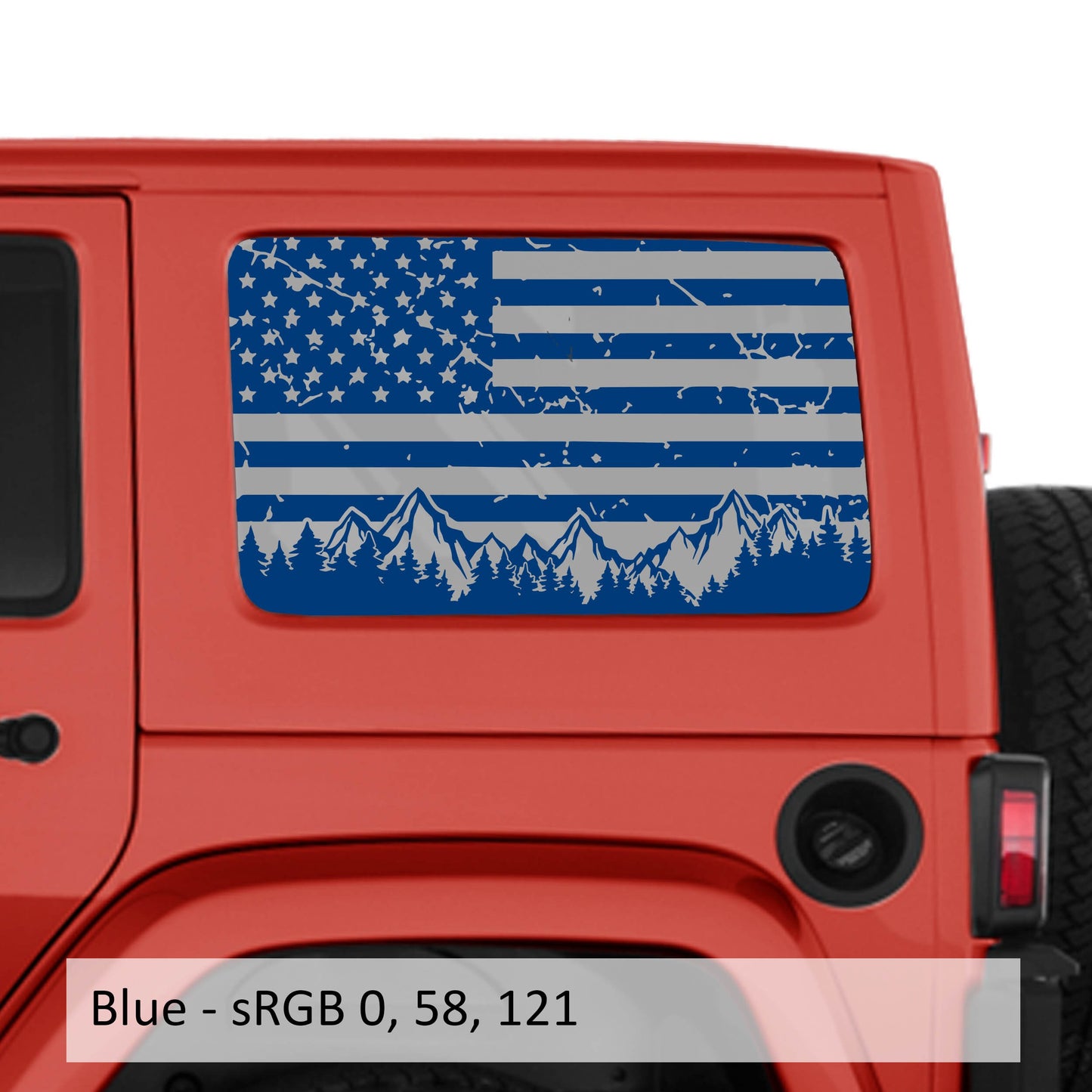 American Flag Mountain & Trees Hardtop Window Decal Set - Fits Jeep Wrangler JKU Four Door Models 2007 - 2018