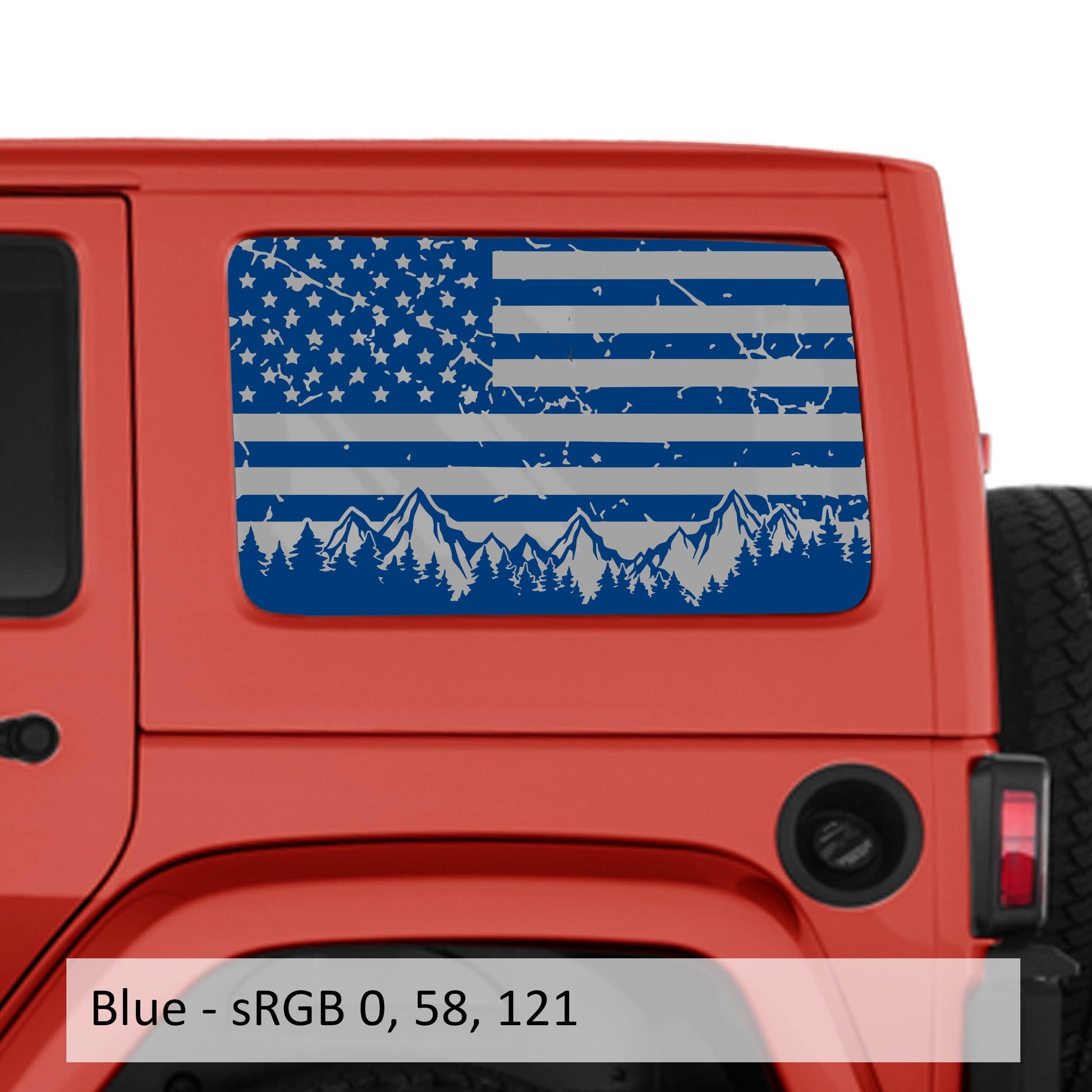 American Flag Mountain & Trees Hardtop Window Decal Set - Fits Jeep Wrangler JKU Four Door Models 2007 - 2018