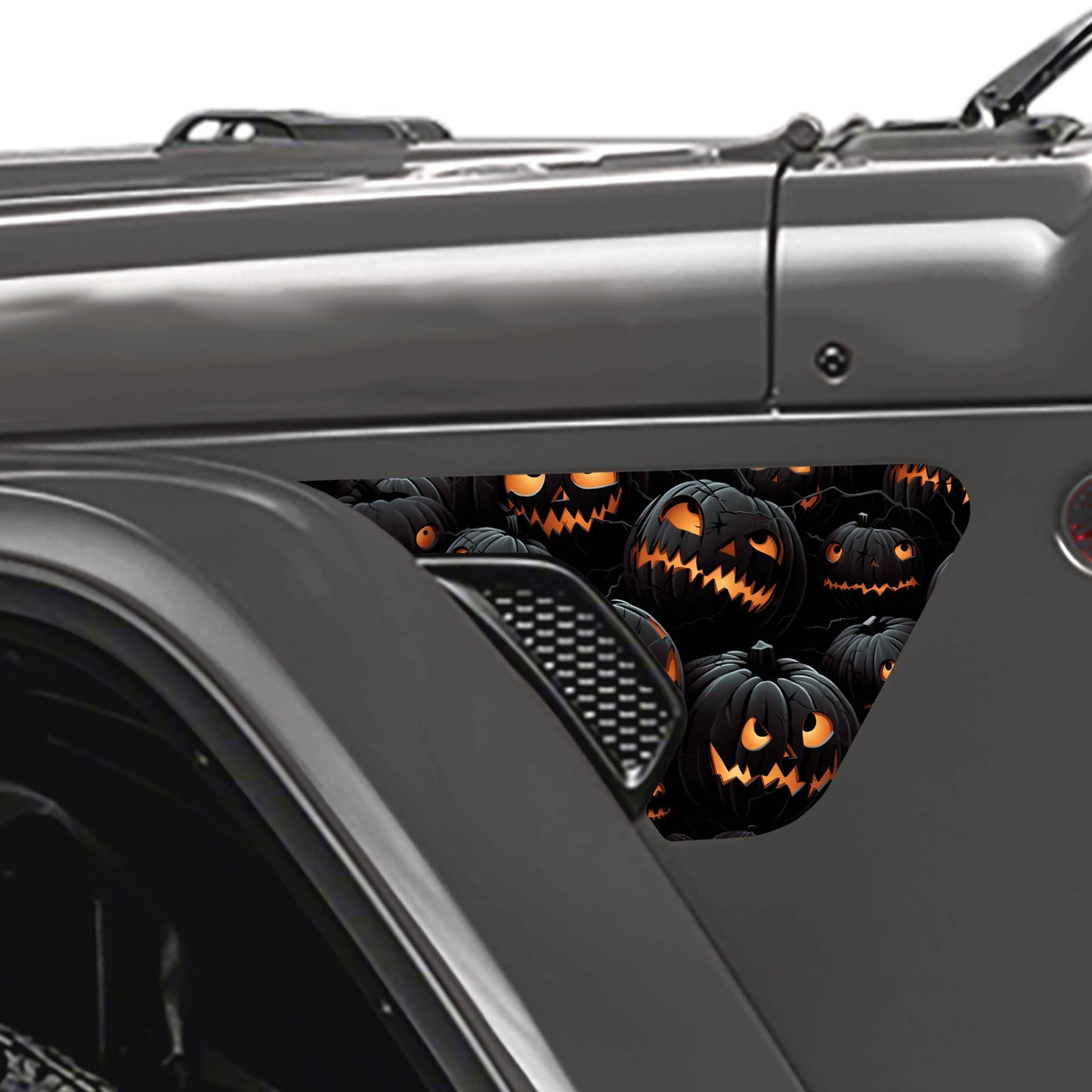 Shadowed Halloween Jack-O-Lantern 2pc Vinyl Fender Decal Set - Fits Jeep Wrangler JL/Jeep Gladiator JT 2018+