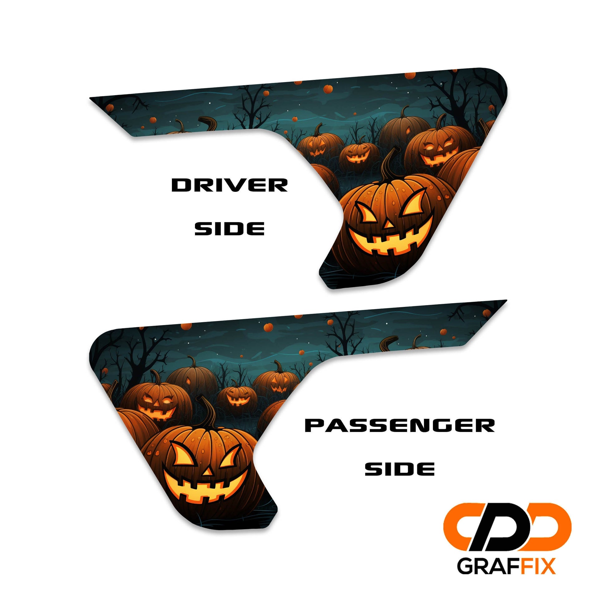 Halloween Pumpkin Patch 2pc Vinyl Fender Decal Set - Fits Jeep Wrangler JL/Jeep Gladiator JT 2018+