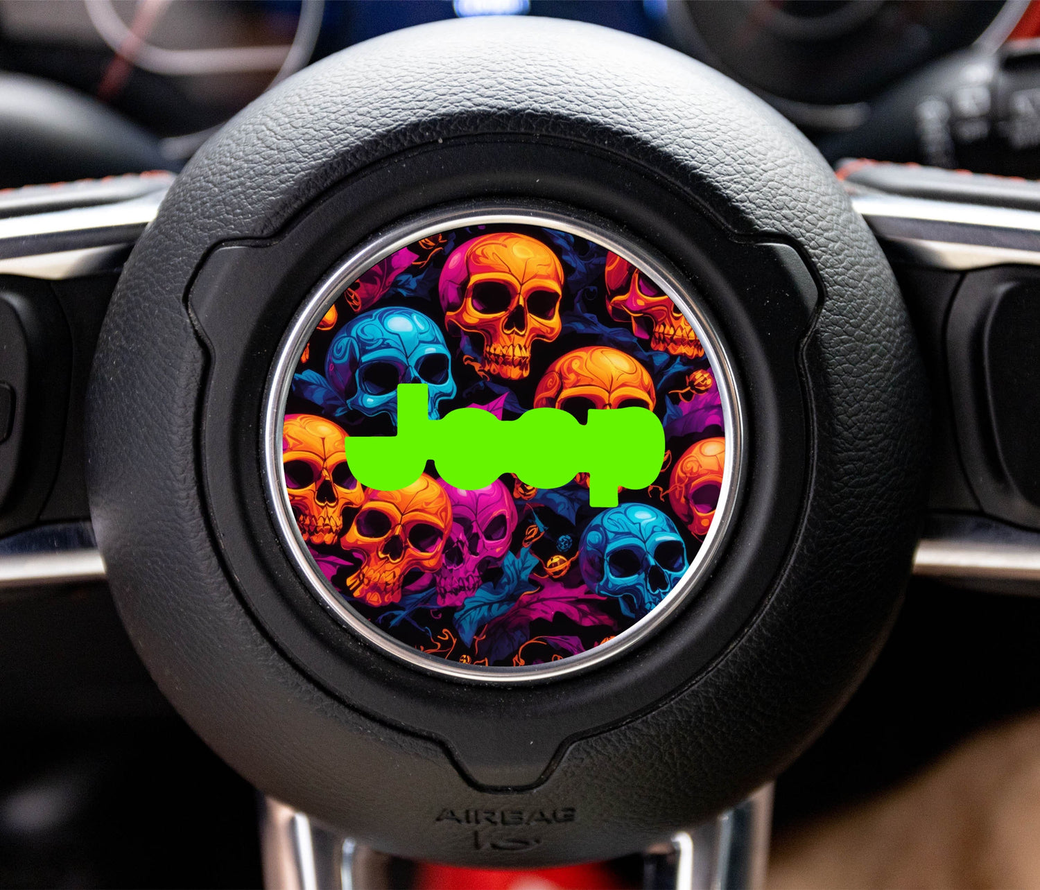 Skulls & Pumpkin Print Halloween Steering Wheel Decal Overlay Accessory for Jeep Vehicles
