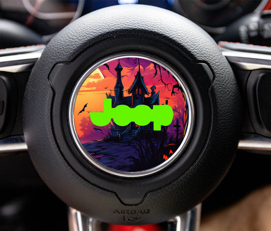 Haunted House Steering Wheel Decal Overlay Halloween Accessory for Jeep Vehicles