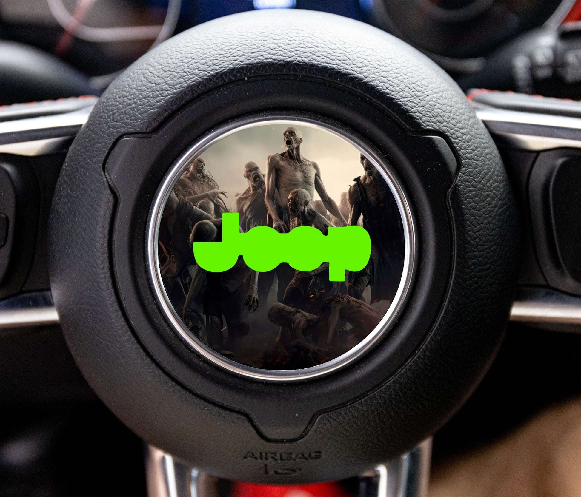 Zombie Horde Halloween Steering Wheel Decal Overlay Accessory for Jeep Vehicles