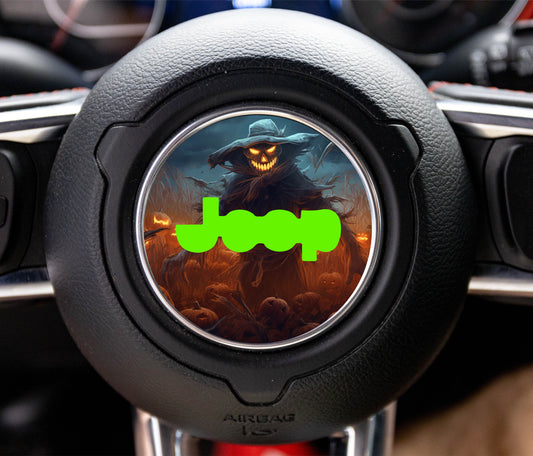 Spooky Halloween Scarecrow Steering Wheel Decal Overlay Accessory for Jeep Vehicles