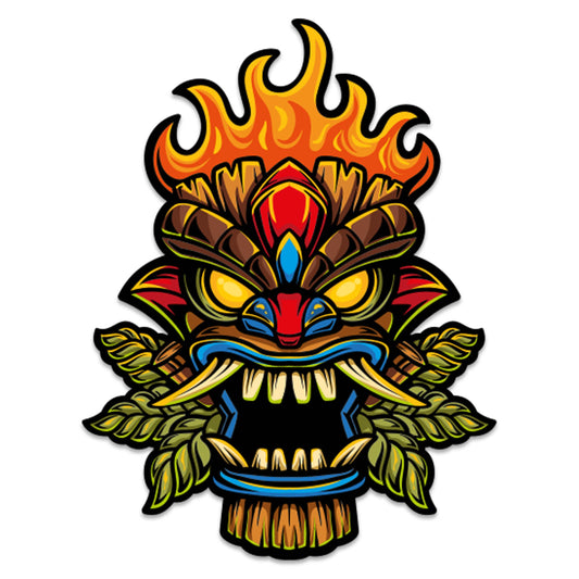 Fire Tiki Mask Vinyl Sticker Luau Hawaiian Totem Cup Laptop Water Bottle Cooler Car Window Decal Tropical Summer Party Vibe Gift
