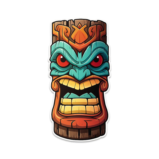 Tiki Totem Face Vinyl Decal Bright Luau Sticker for Laptop Water Bottle Cooler Car Cup Skateboard Summer Party Island Vibes Decor