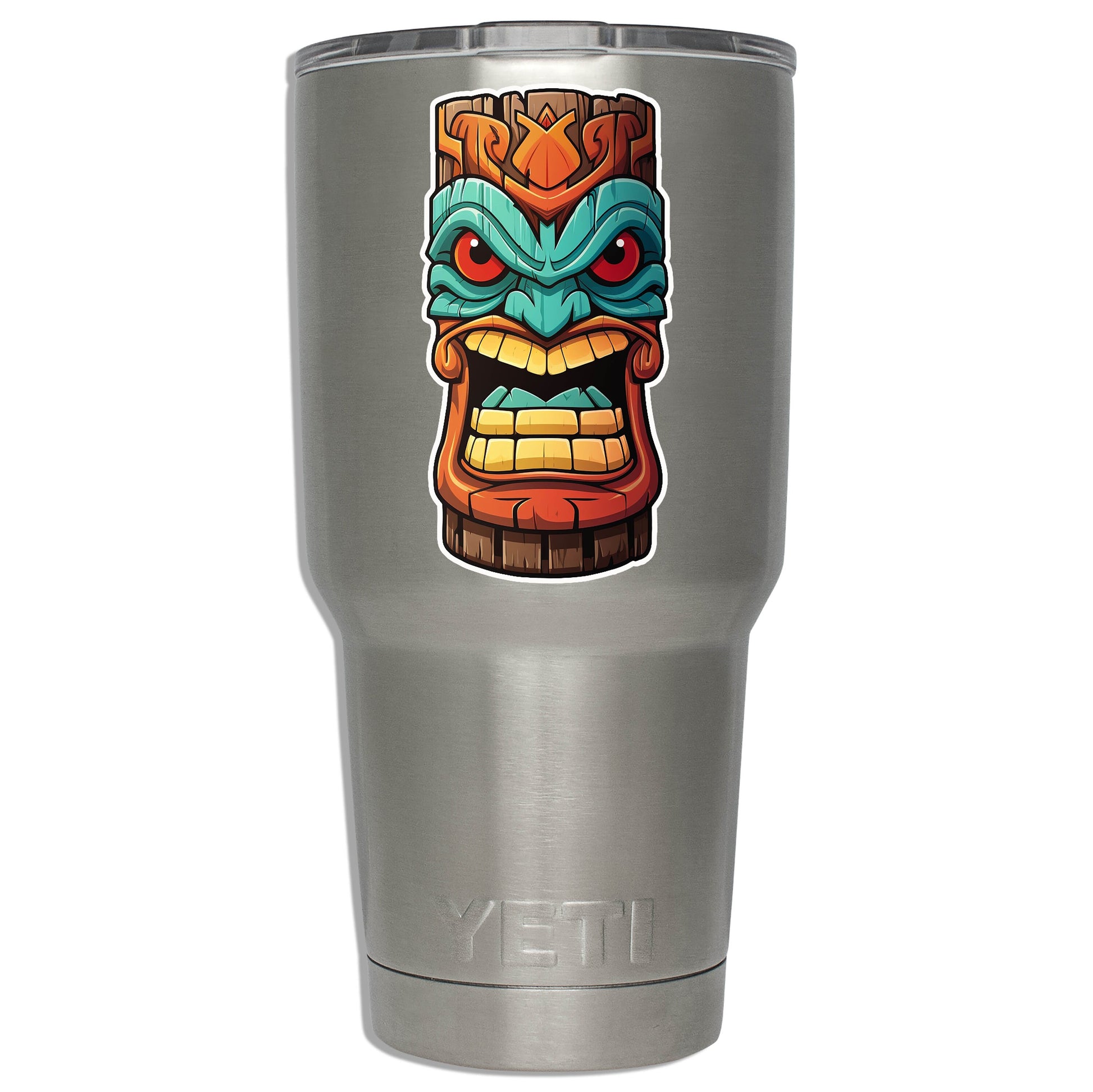 Tiki Totem Face Vinyl Decal Bright Luau Sticker for Laptop Water Bottle Cooler Car Cup Skateboard Summer Party Island Vibes Decor