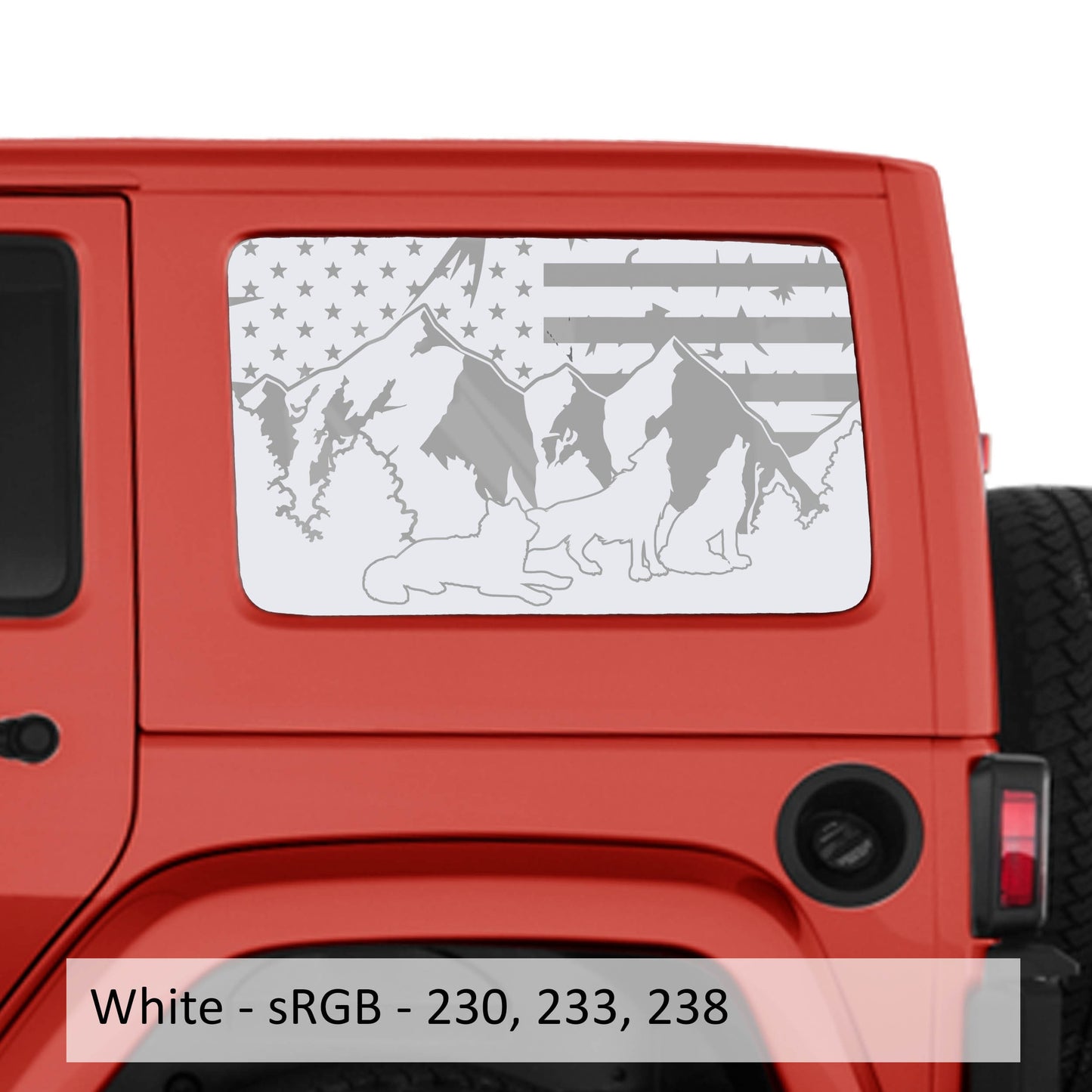 Wolf Mountain American Flag JKU Hardtop Window Decal Set - Fits Jeep Wrangler Four Door JKU 2007 - 2018