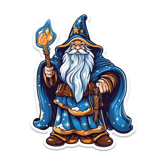 Cartoon Blue Robed Wizard Vinyl Sticker