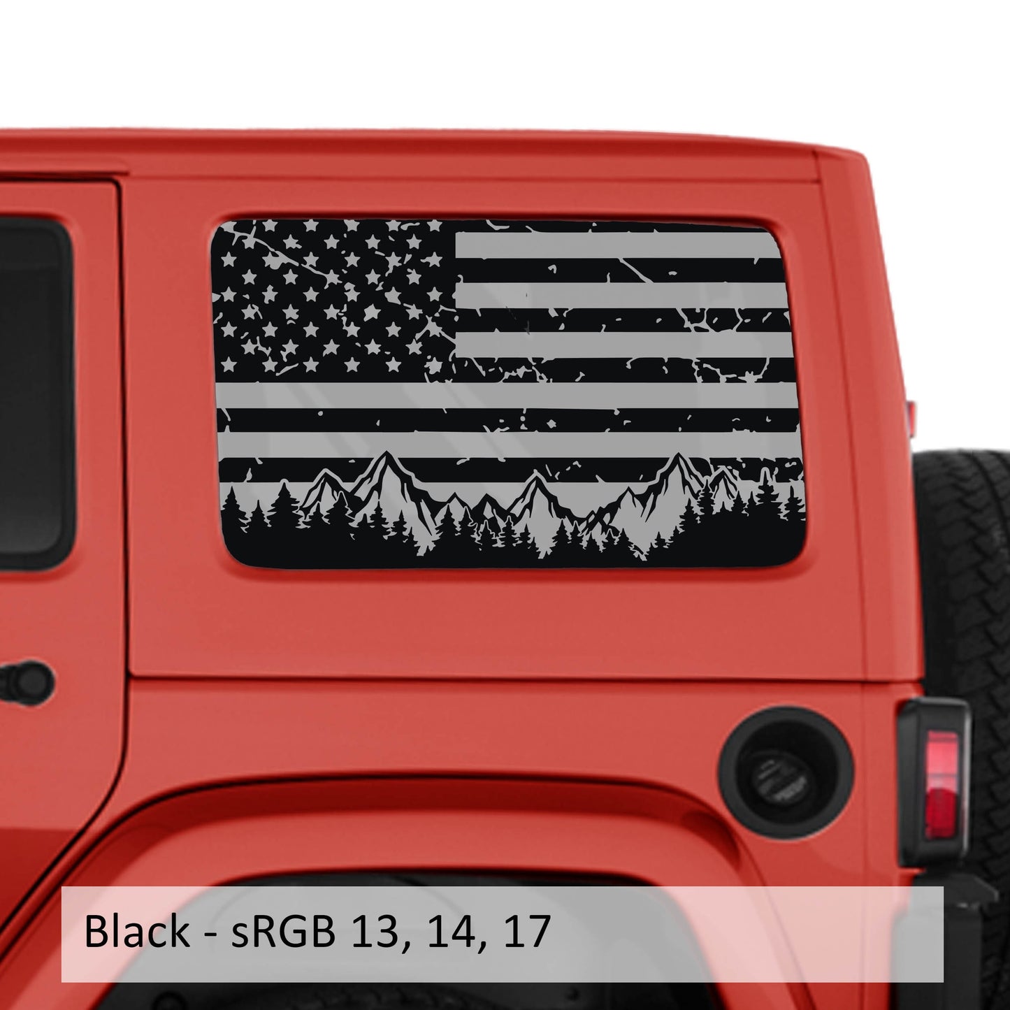 American Flag Mountain & Trees Hardtop Window Decal Set - Fits Jeep Wrangler JKU Four Door Models 2007 - 2018