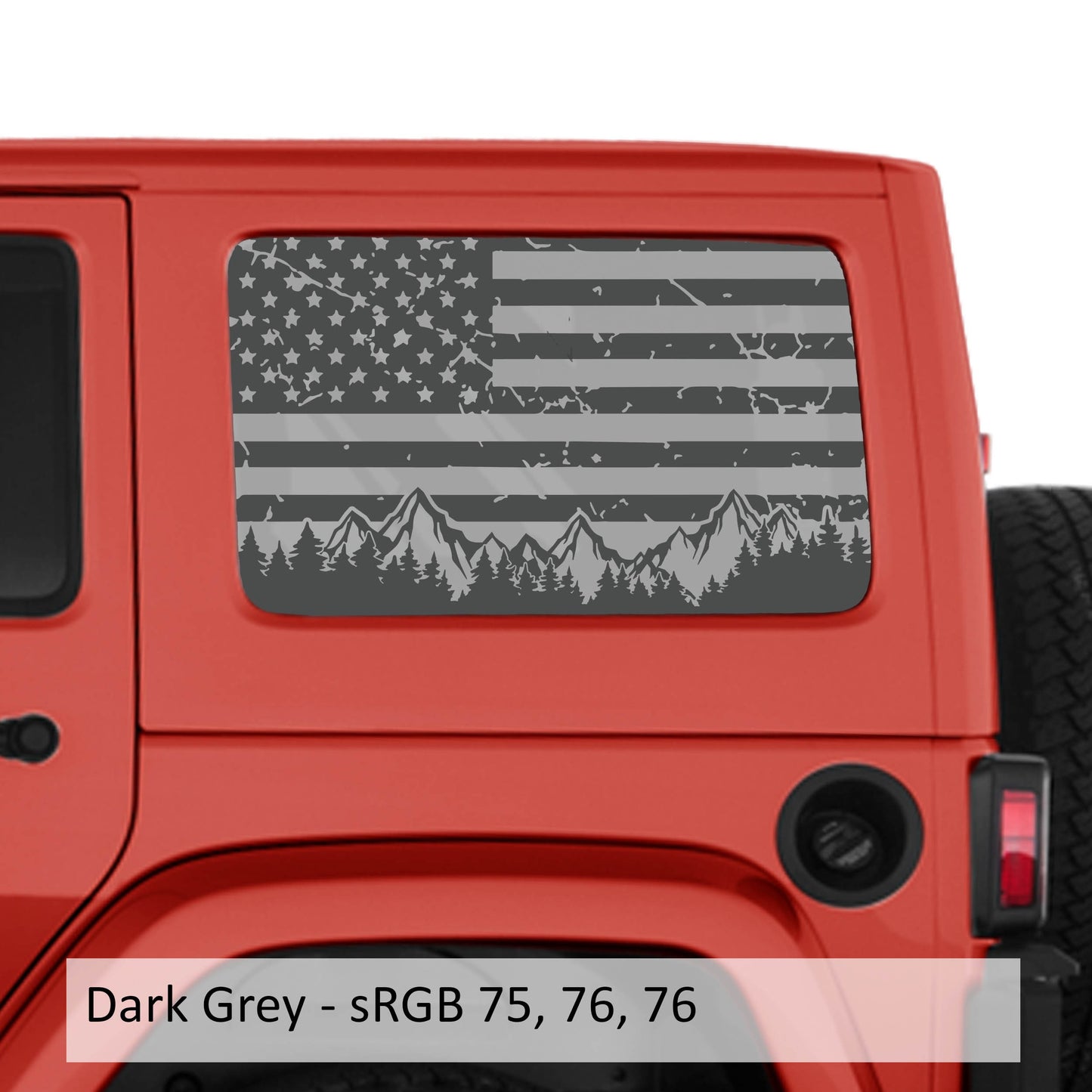 American Flag Mountain & Trees Hardtop Window Decal Set - Fits Jeep Wrangler JKU Four Door Models 2007 - 2018