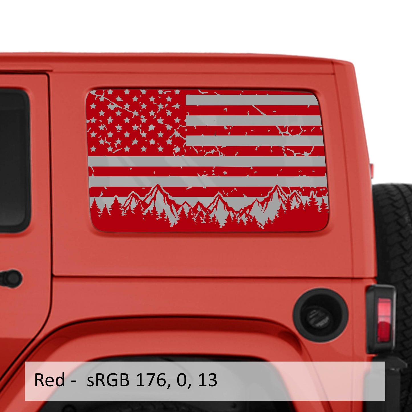 American Flag Mountain & Trees Hardtop Window Decal Set - Fits Jeep Wrangler JKU Four Door Models 2007 - 2018