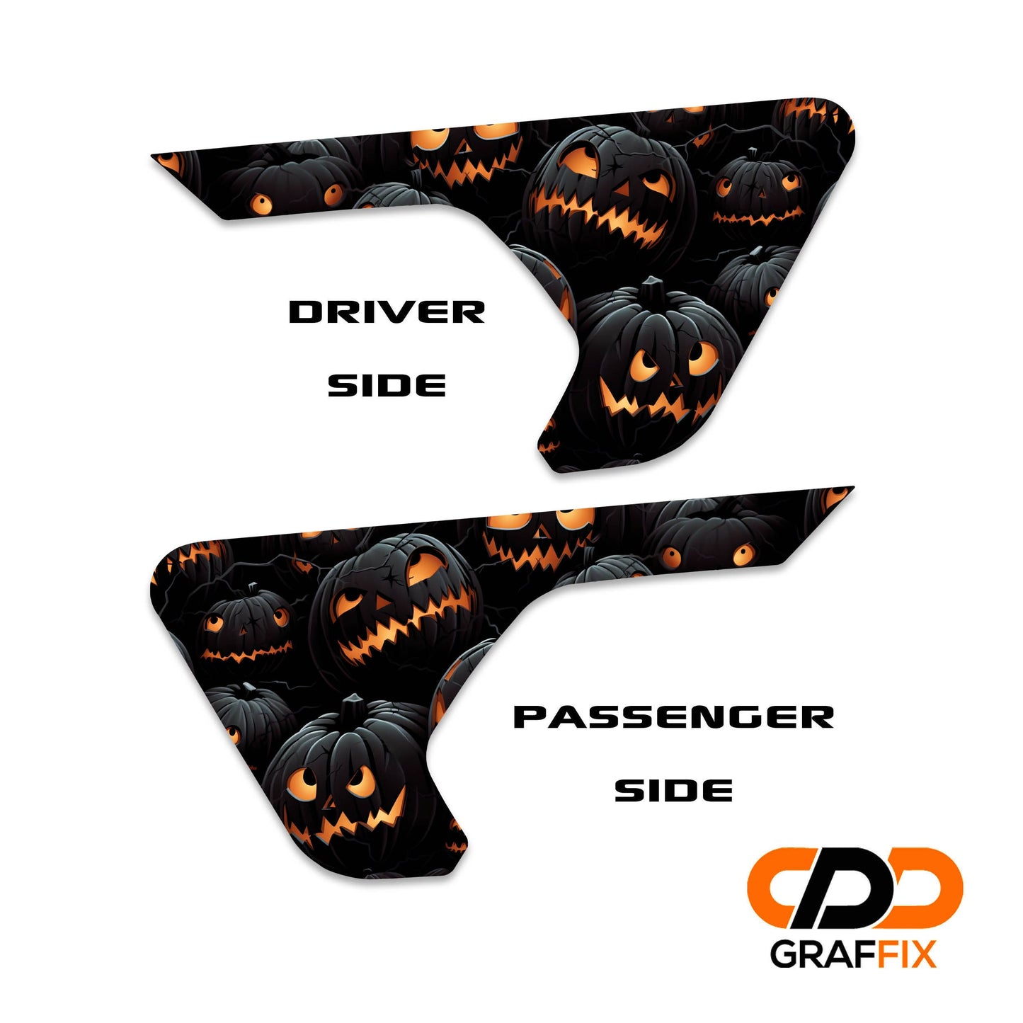 Shadowed Halloween Jack-O-Lantern 2pc Vinyl Fender Decal Set - Fits Jeep Wrangler JL/Jeep Gladiator JT 2018+