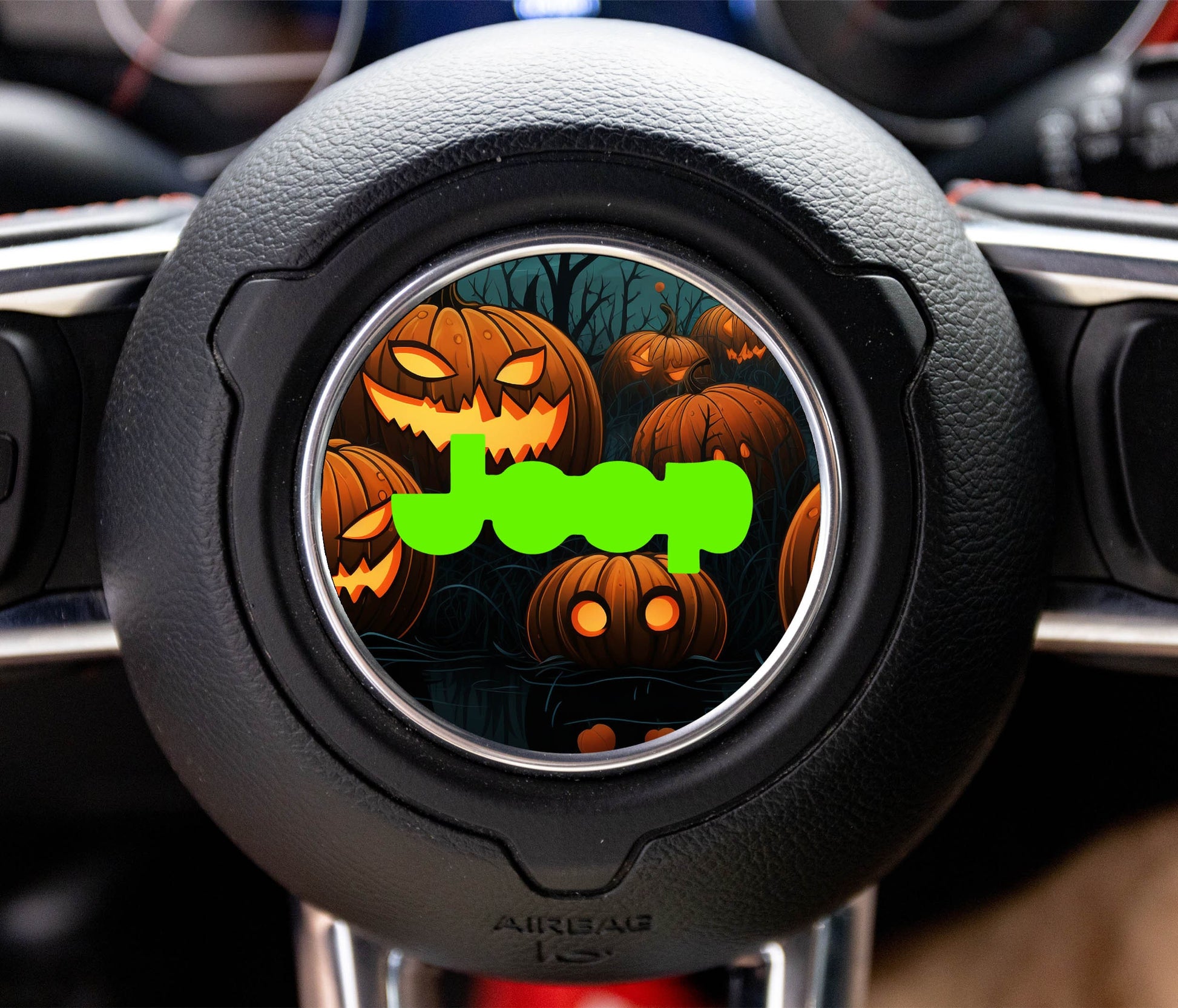 Halloween Pumpkin Patch Steering Wheel Decal Overlay Accessory for Jeep Vehicles