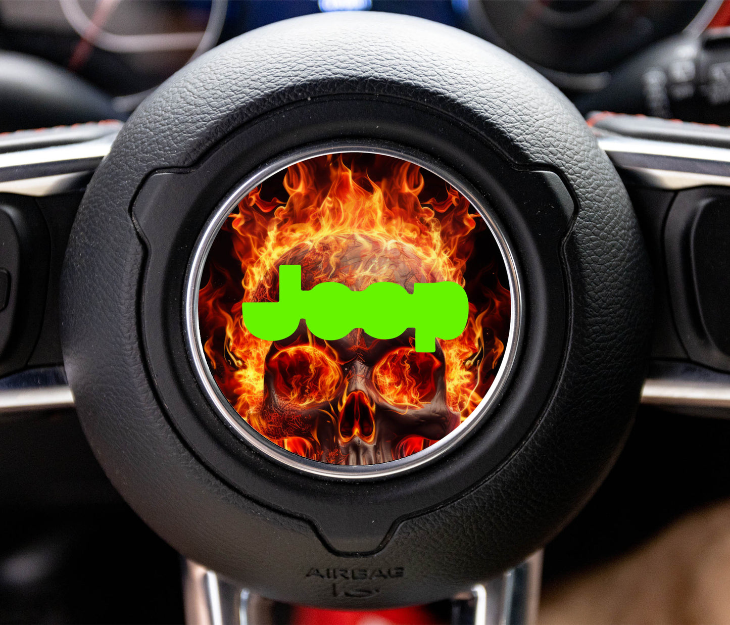 Flaming Skull Steering Wheel Decal Overlay Accessory for Jeep Vehicles