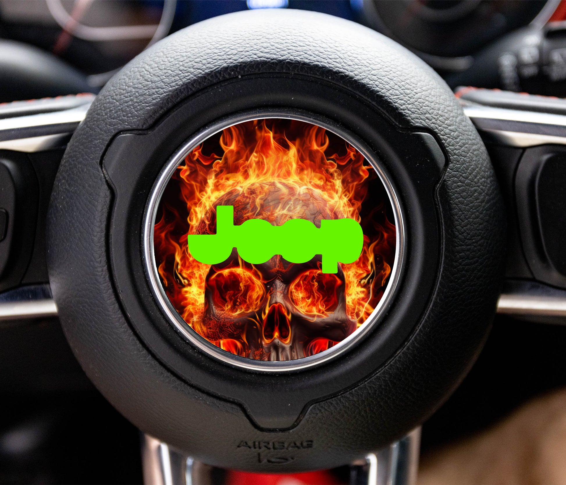 Flaming Skull Steering Wheel Decal Overlay Accessory for Jeep Vehicles