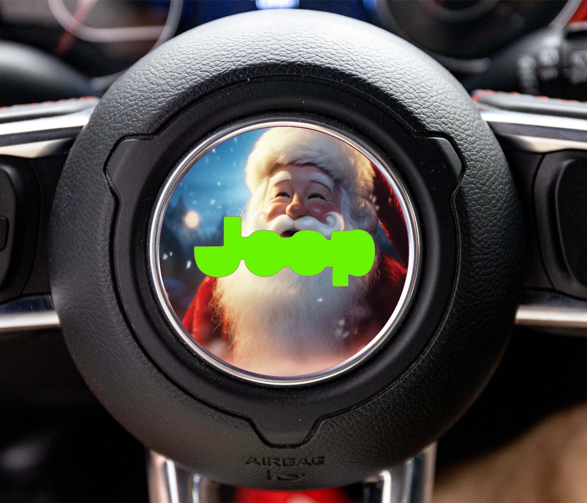Santa Claus Steering Wheel Decal Overlay Christmas Holiday Horn Wrap Graphic for Wrangler Gladiator Cherokee SUV Interior Styling