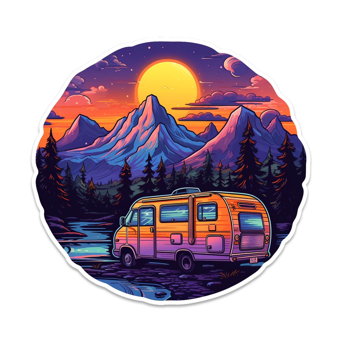Rocky Mountain Camping Vinyl Sticker RV Nature Scene Hiking Adventure Decal for Water Bottle Laptop Car Tumbler Collectible Gift