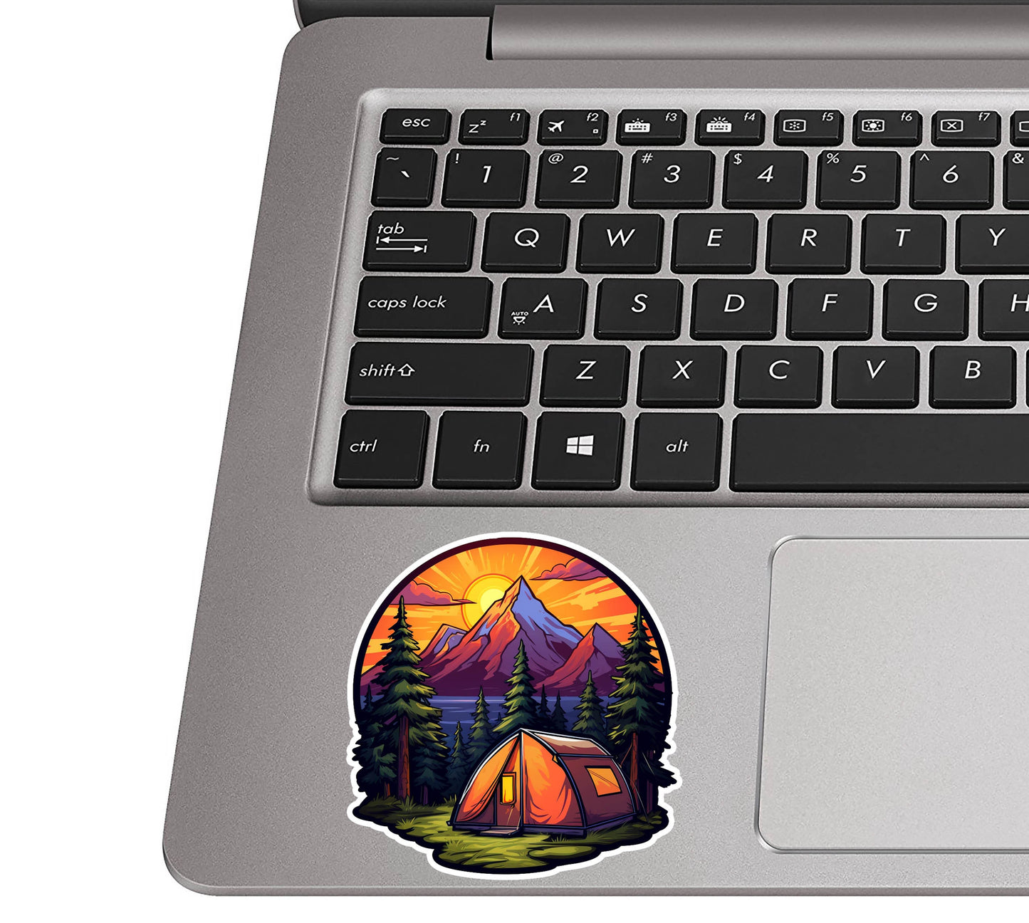 Sunrise Tent Camping Vinyl Sticker Scenic Nature Adventure Decal for Water Bottle Laptop Car Journal Cooler Tumbler Outdoor Travel Gift