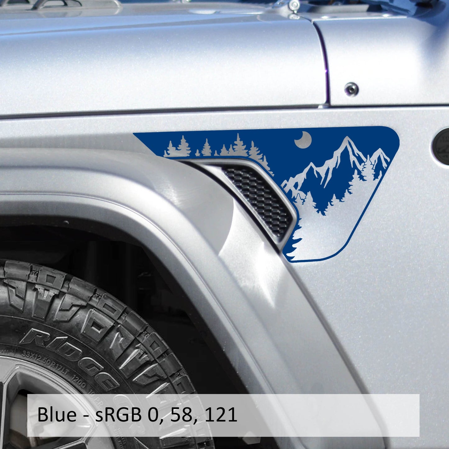 Mountains and Trees Fender Side Vent Vinyl Transfer Decal for Jeep Wrangler JL and Gladiator JT 2018 and Newer Off-Road Design