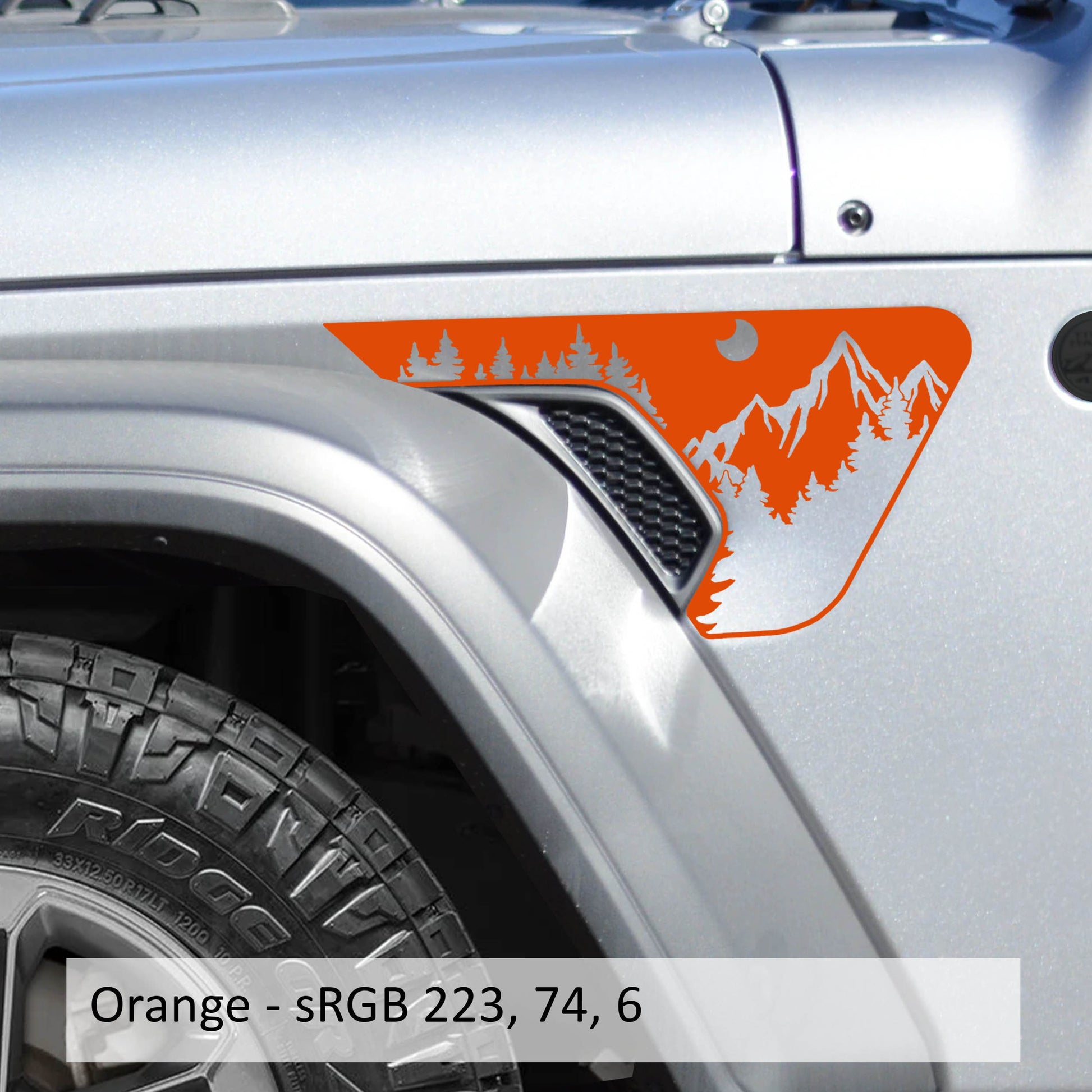 Mountains and Trees Fender Side Vent Vinyl Transfer Decal for Jeep Wrangler JL and Gladiator JT 2018 and Newer Off-Road Design