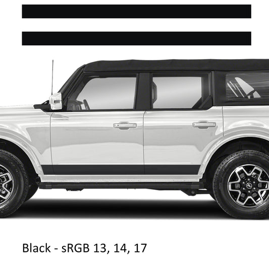 Blackout Side Skirt Rocker Panel Stripe Kit Decals Fits Ford Bronco (4 Door) 2020 - Current